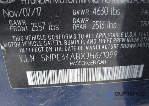 2018 Hyundai Sonata Limited 2.0T z USA, uszkodzony, nr VIN 5NPE34ABXJH671099